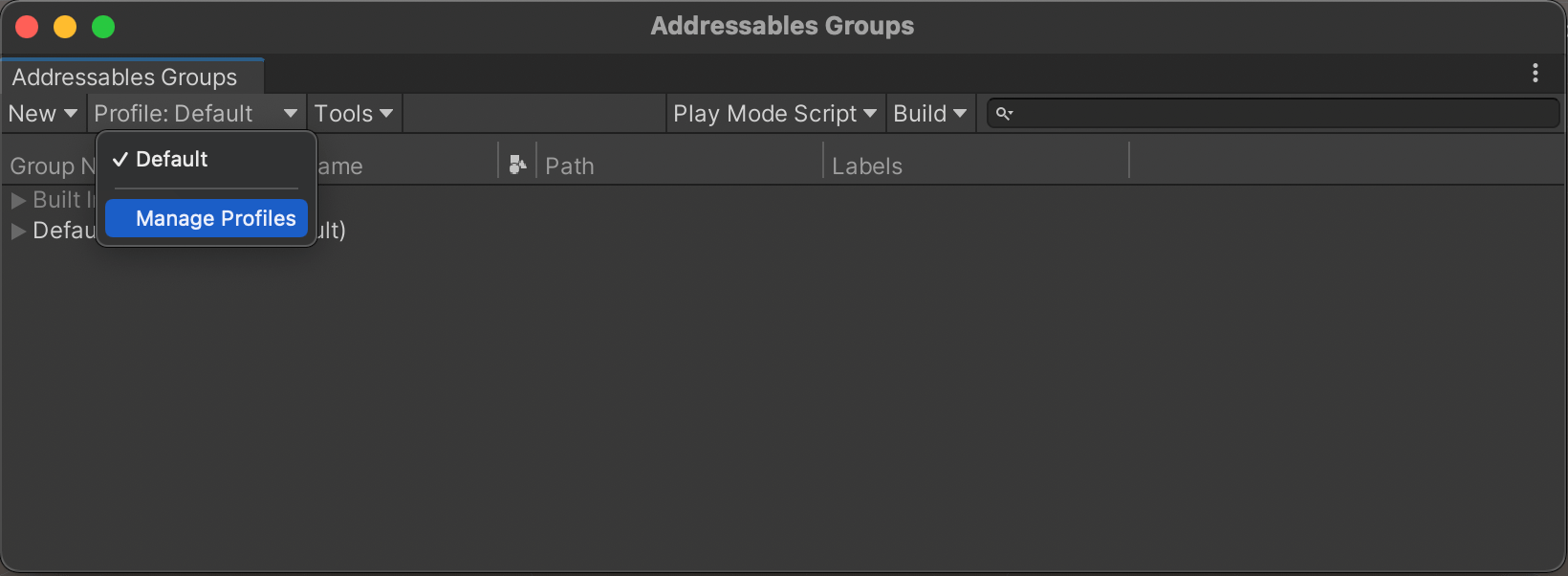 配置 Addressables Profiles