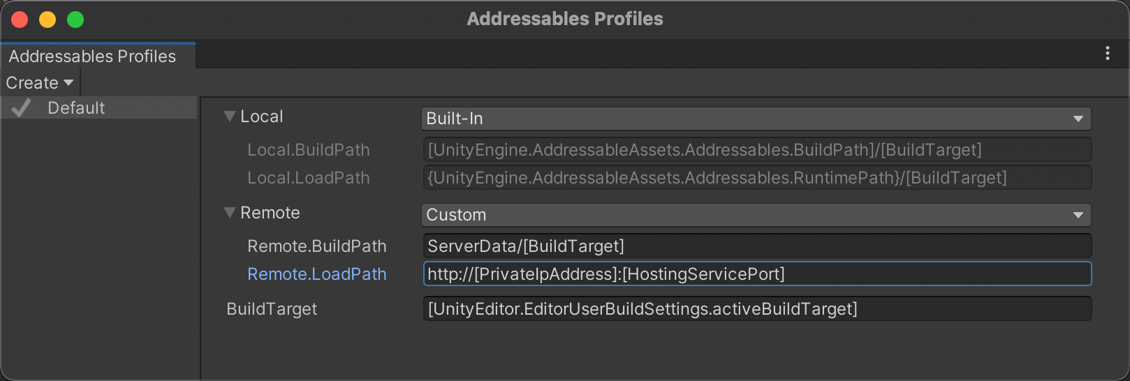 配置 Addressables Profiles
