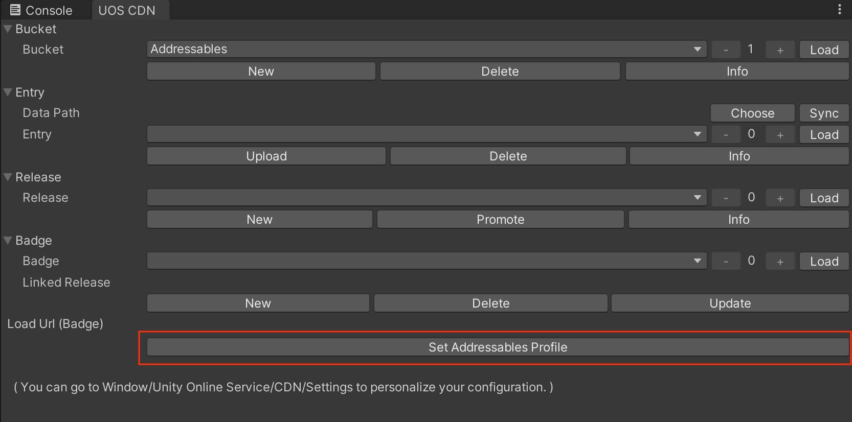 Set Addressables Profile